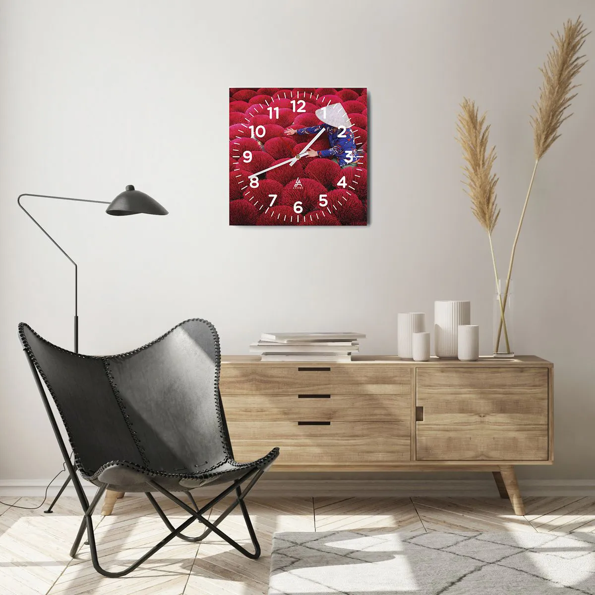 Ceas de perete - Ceas pe sticlă - Într-un câmp de orez - 40x40 cm