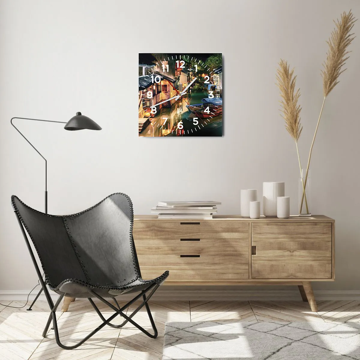 Wanduhr - Glasuhr - Ein Abend auf einer chinesischen Straße - 40x40 cm
