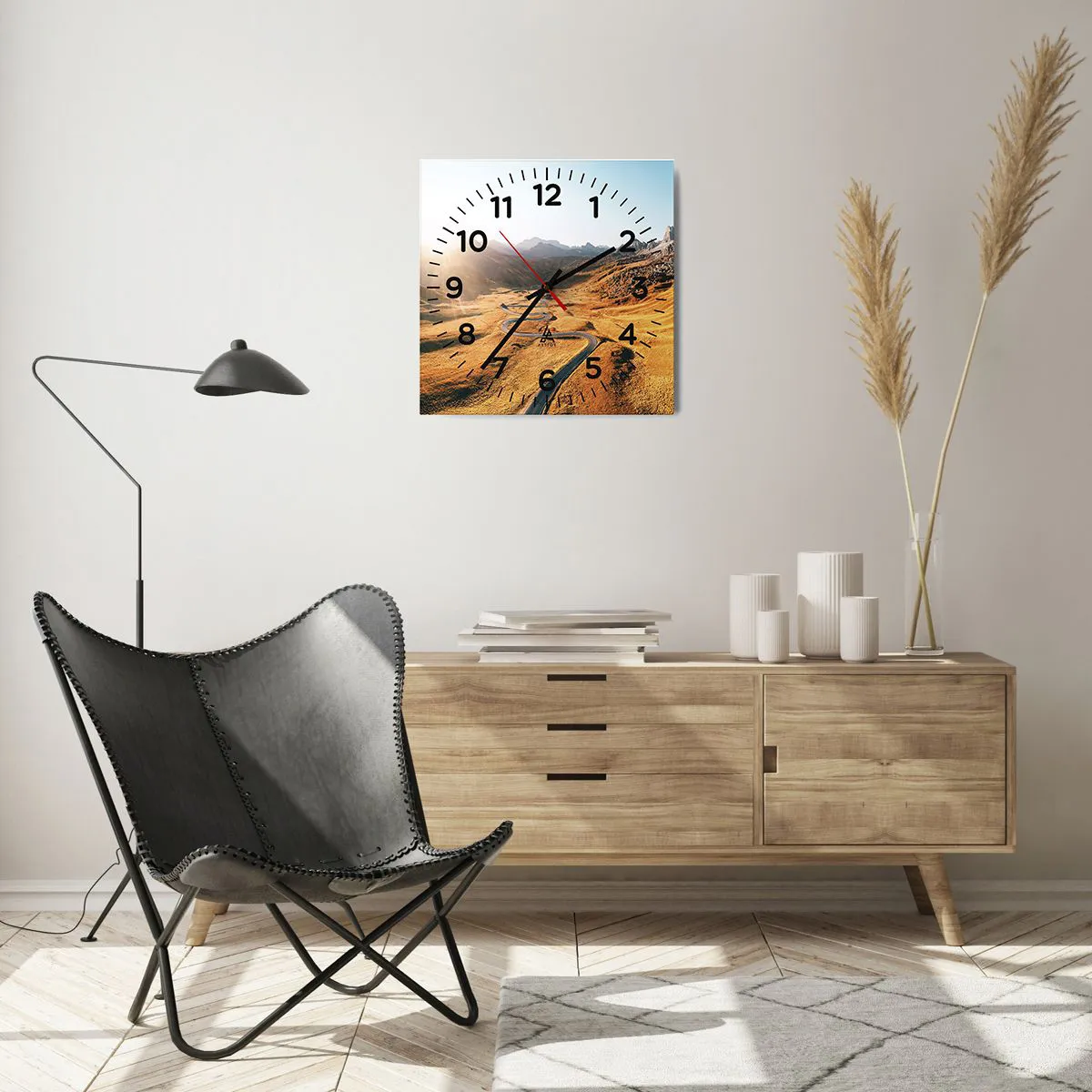 Reloj de pared - Reloj de vidrio - En un valle dorado - 40x40 cm