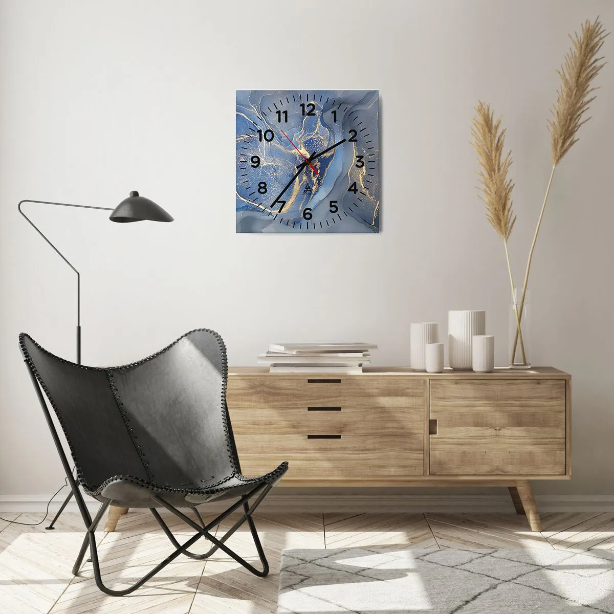 Ceas de perete - Ceas pe sticlă - Praf de aur - 40x40 cm