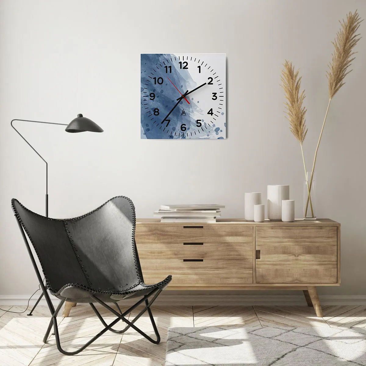 Relógio de parede - Relógio em vidro - Tule azul - 40x40 cm