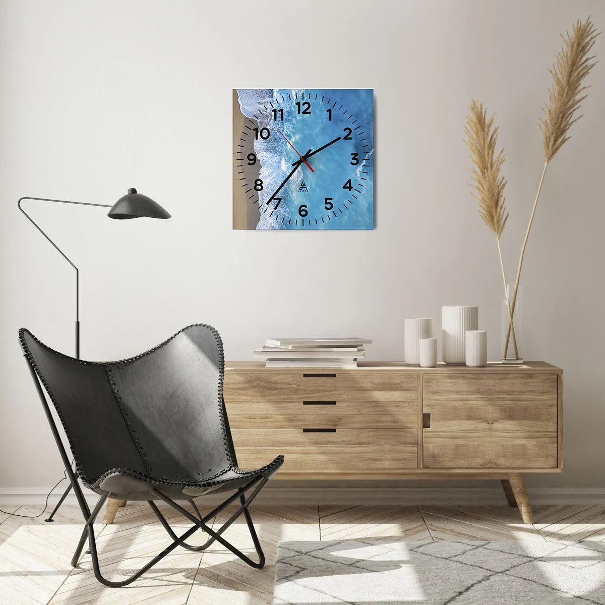 Reloj de pared - Reloj de vidrio - El poder del azul - 40x40 cm