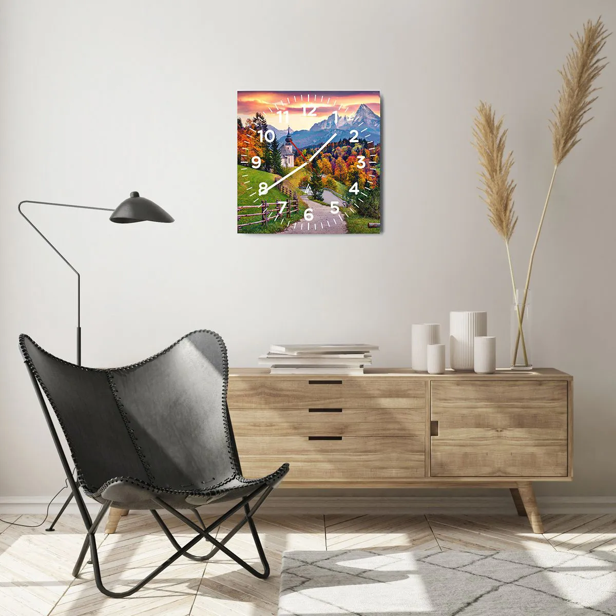 Reloj de pared - Reloj de vidrio - Paisaje como una pintura - 40x40 cm