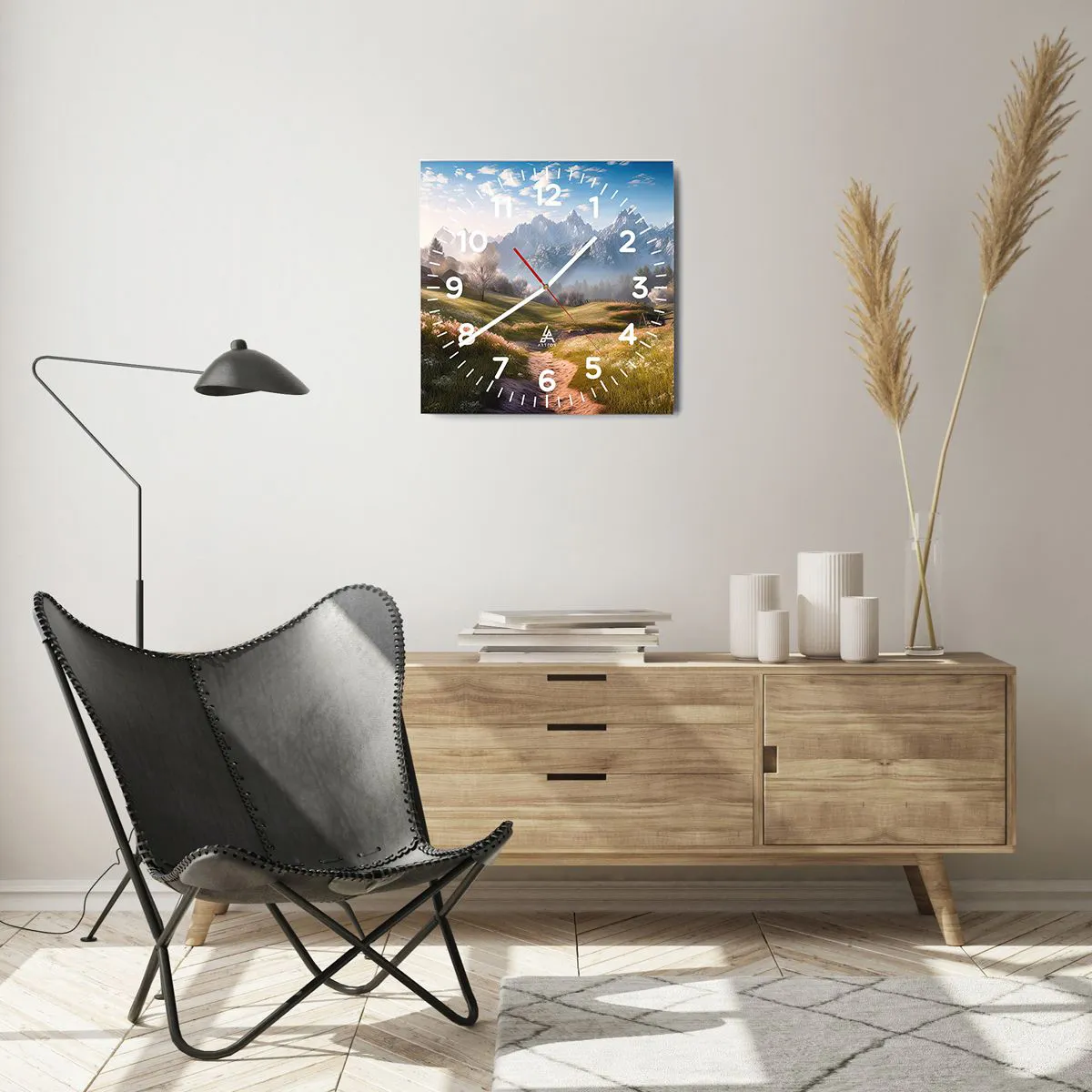 Wanduhr - Glasuhr - Idyllisches Tal - 40x40 cm