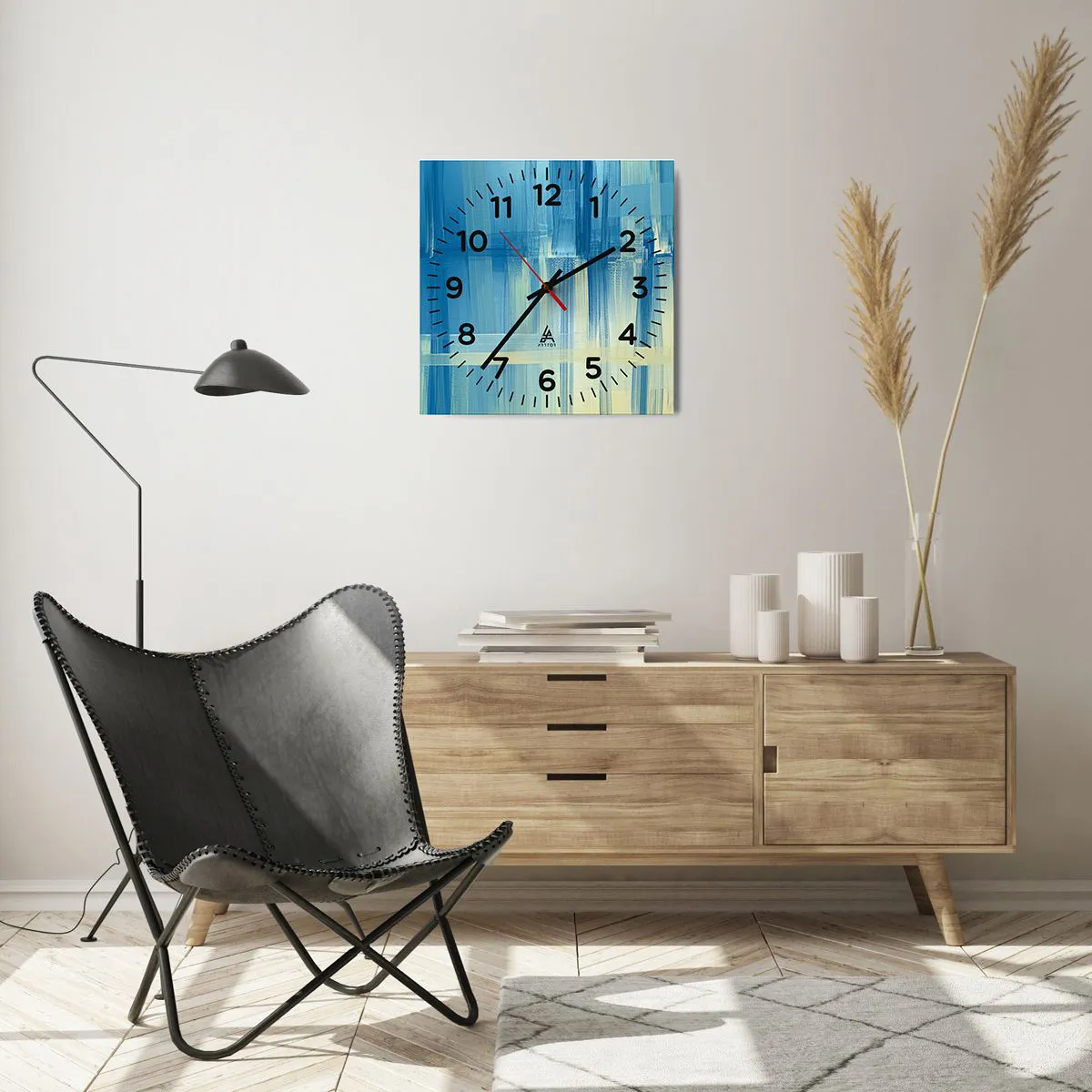 Reloj de pared - Reloj de vidrio - Composición en turquesa - 40x40 cm