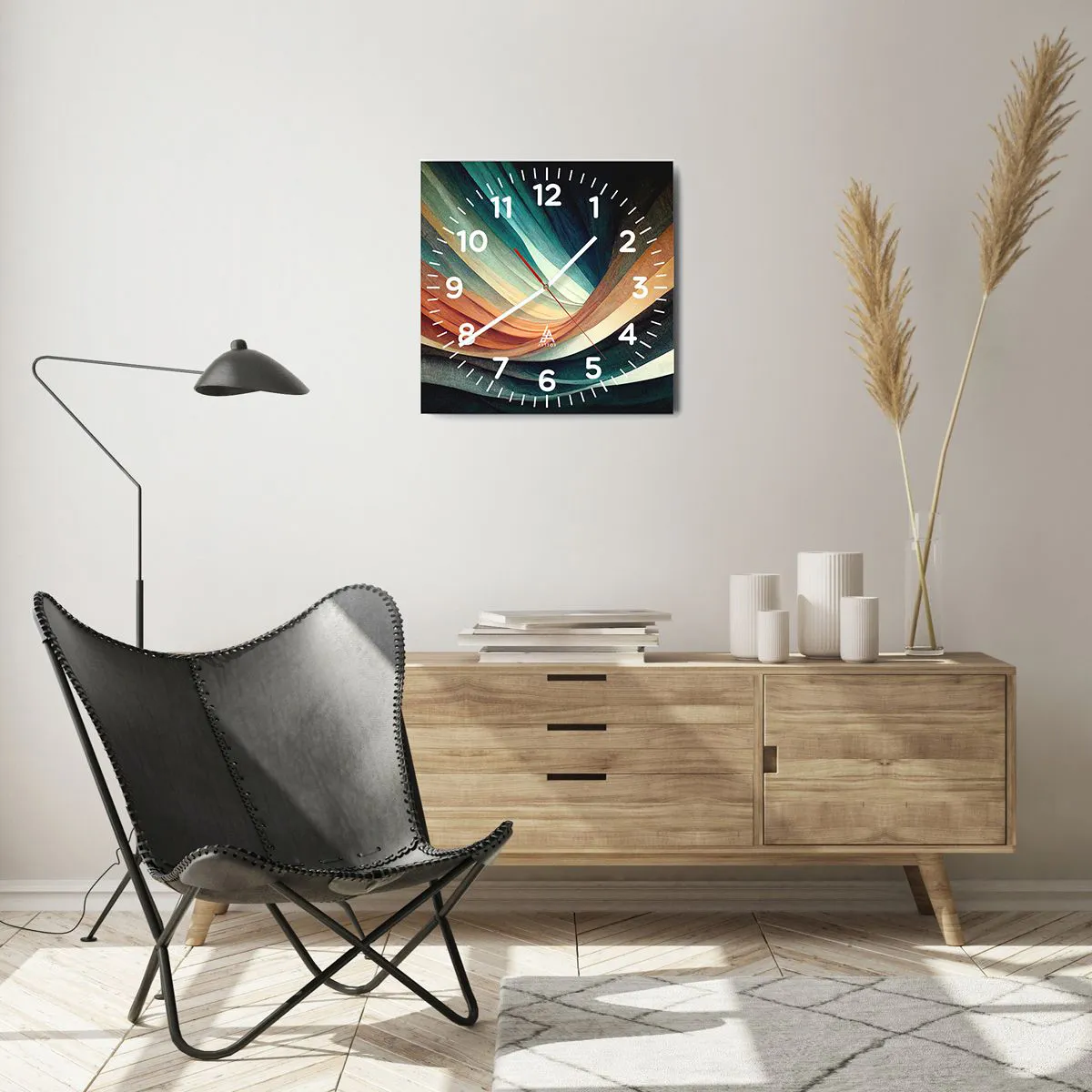 Relógio de parede - Relógio em vidro - Tecido de cores - 40x40 cm