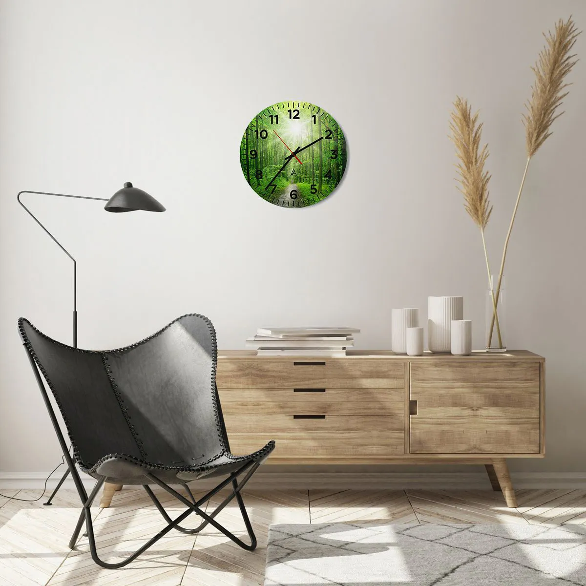 Wall clock - Clock on glass - Green Cathedral - 30x30 cm
