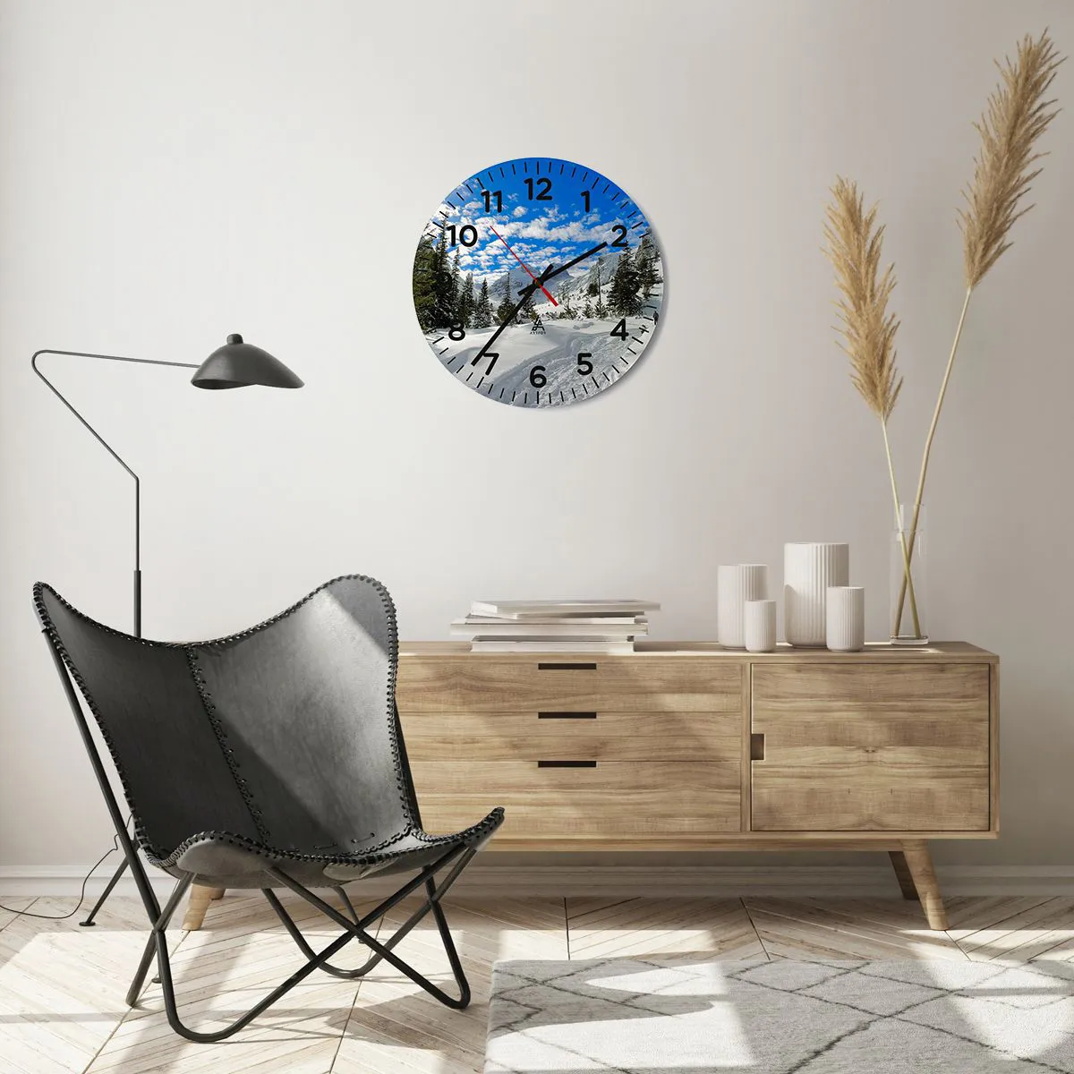 Wanduhr - Glasuhr - Im Schnee und in der Sonne - 40x40 cm