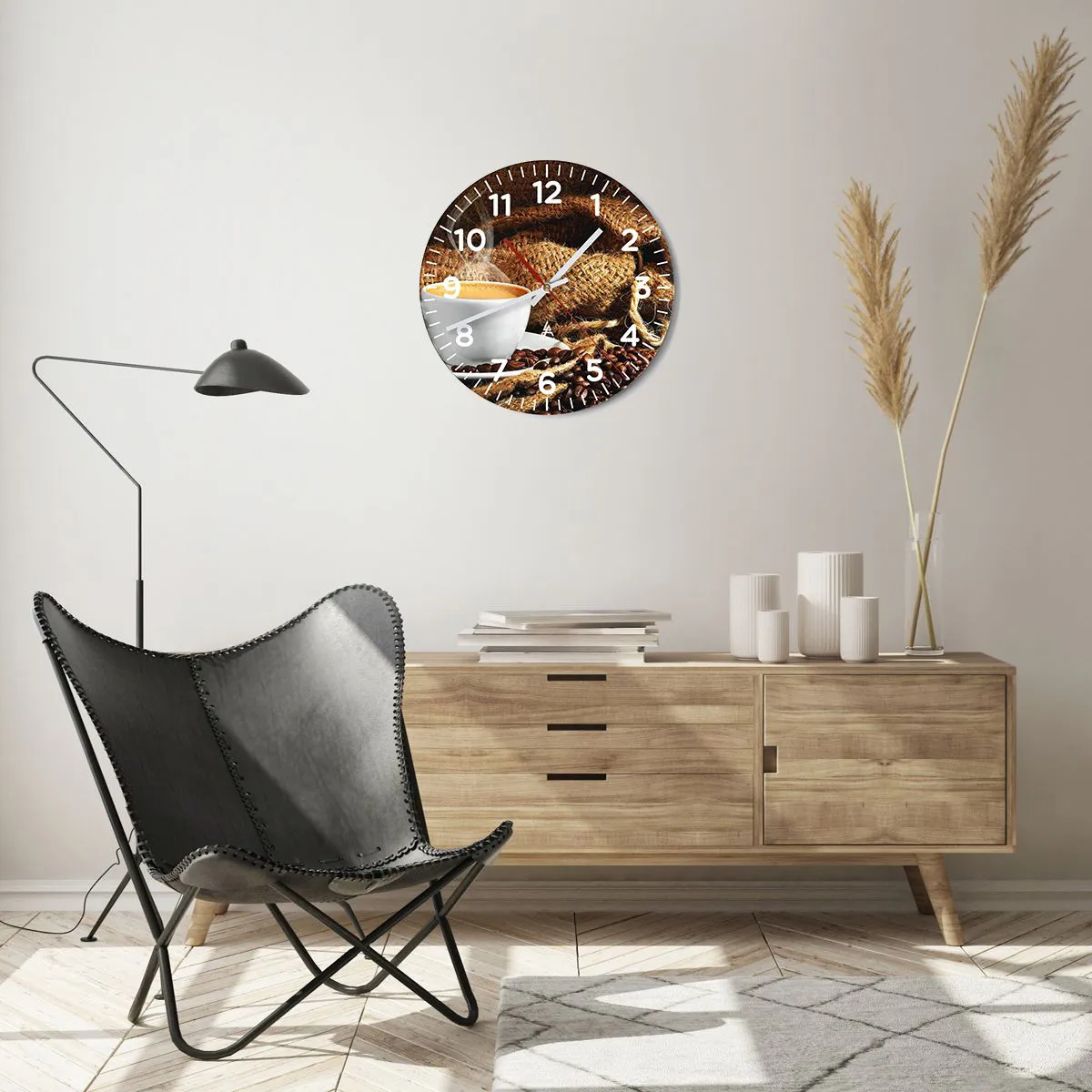 Wall clock - Clock on glass - Smell of a Mocha and Density of a Honey Drink - 40x40 cm