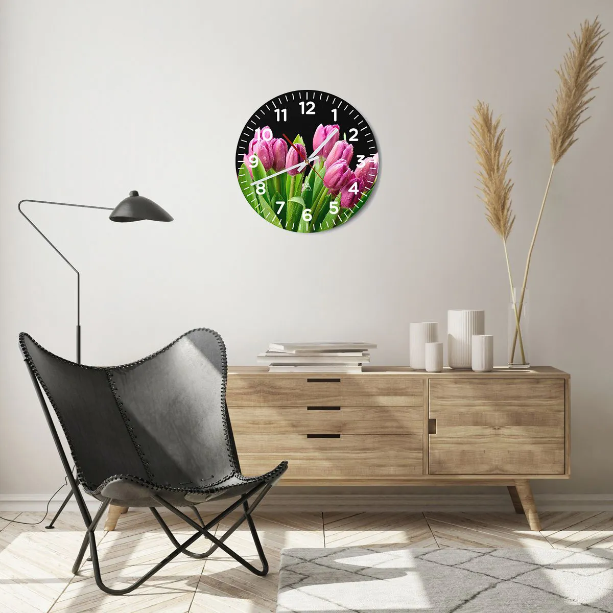 Ceas de perete - Ceas pe sticlă - Bucurie de liliac de primăvară - 40x40 cm