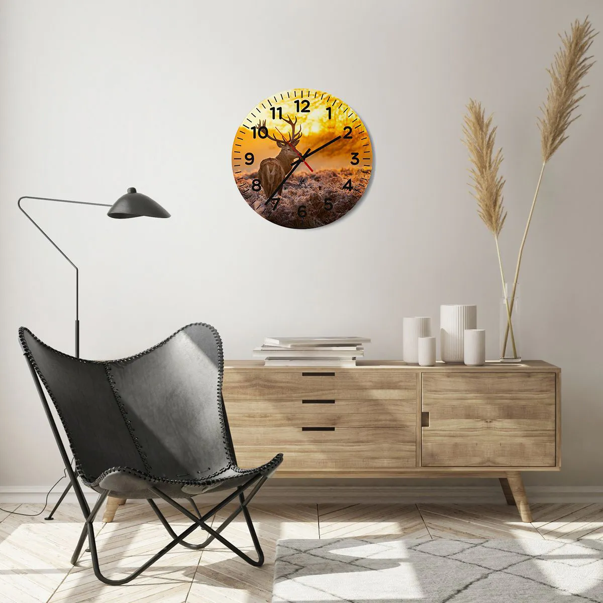 Ceas de perete - Ceas pe sticlă - Regele pădurii de toamnă - 40x40 cm