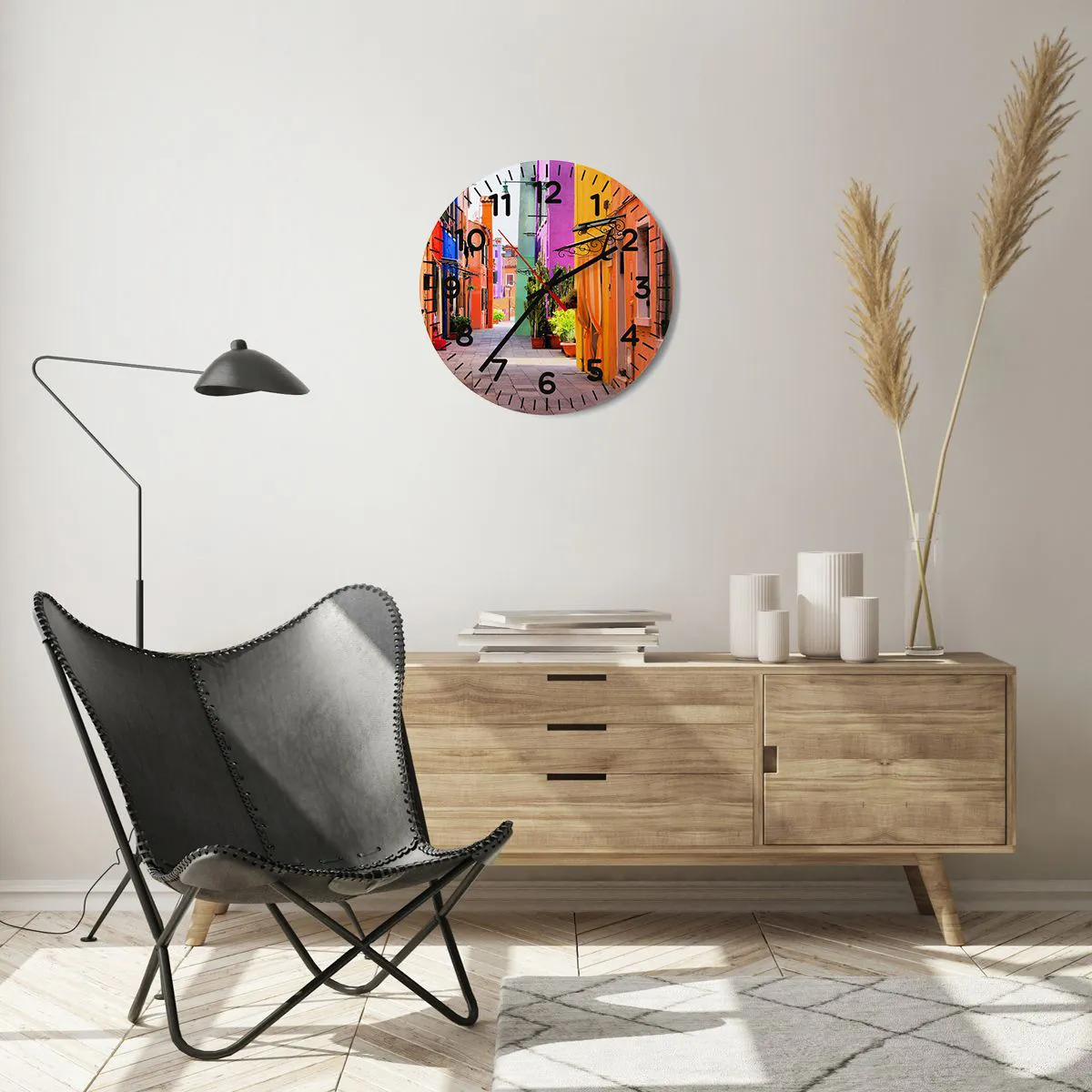 Wanduhr - Glasuhr - Regenbogengasse - 40x40 cm