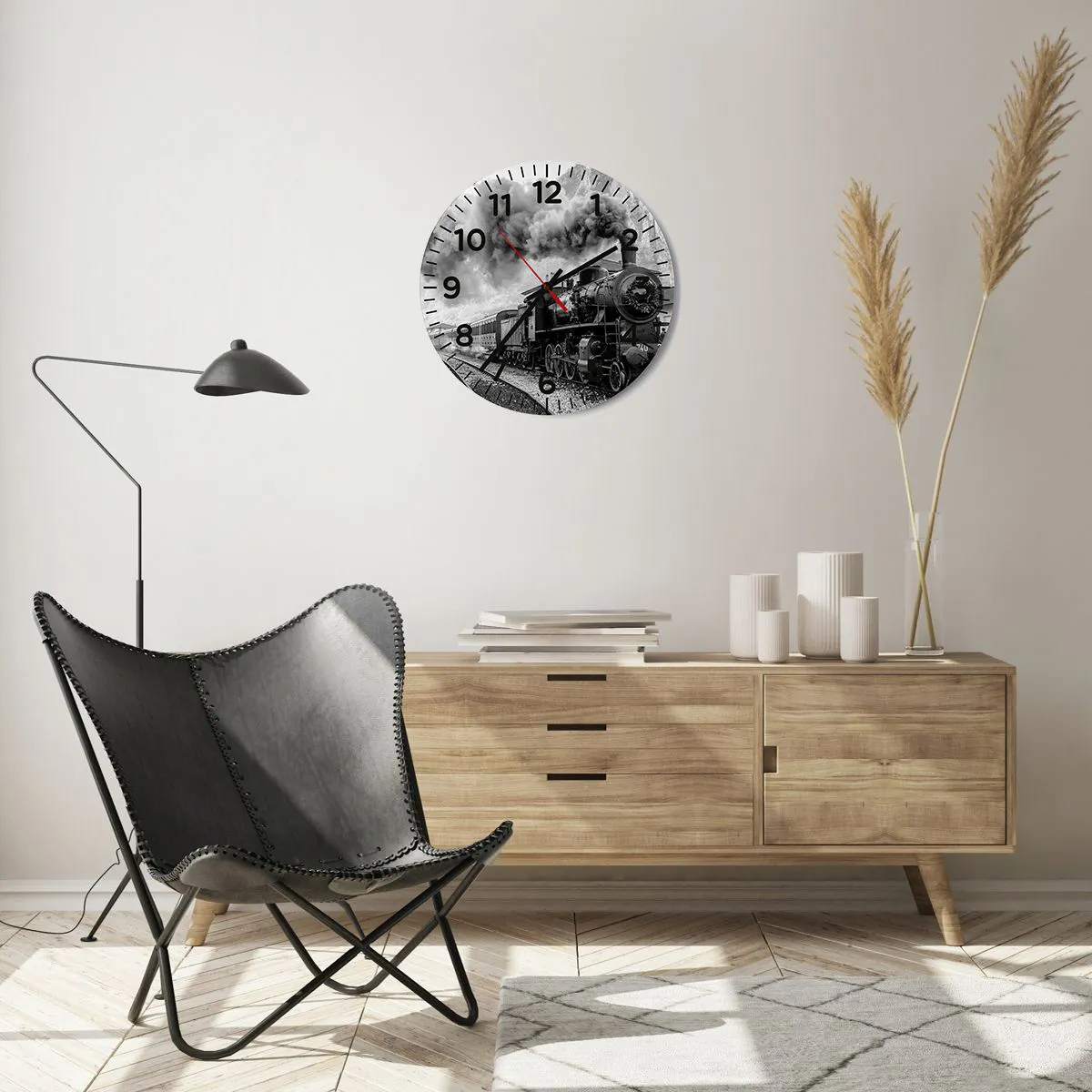 Wall clock - Clock on glass - Standing at the Station... - 40x40 cm