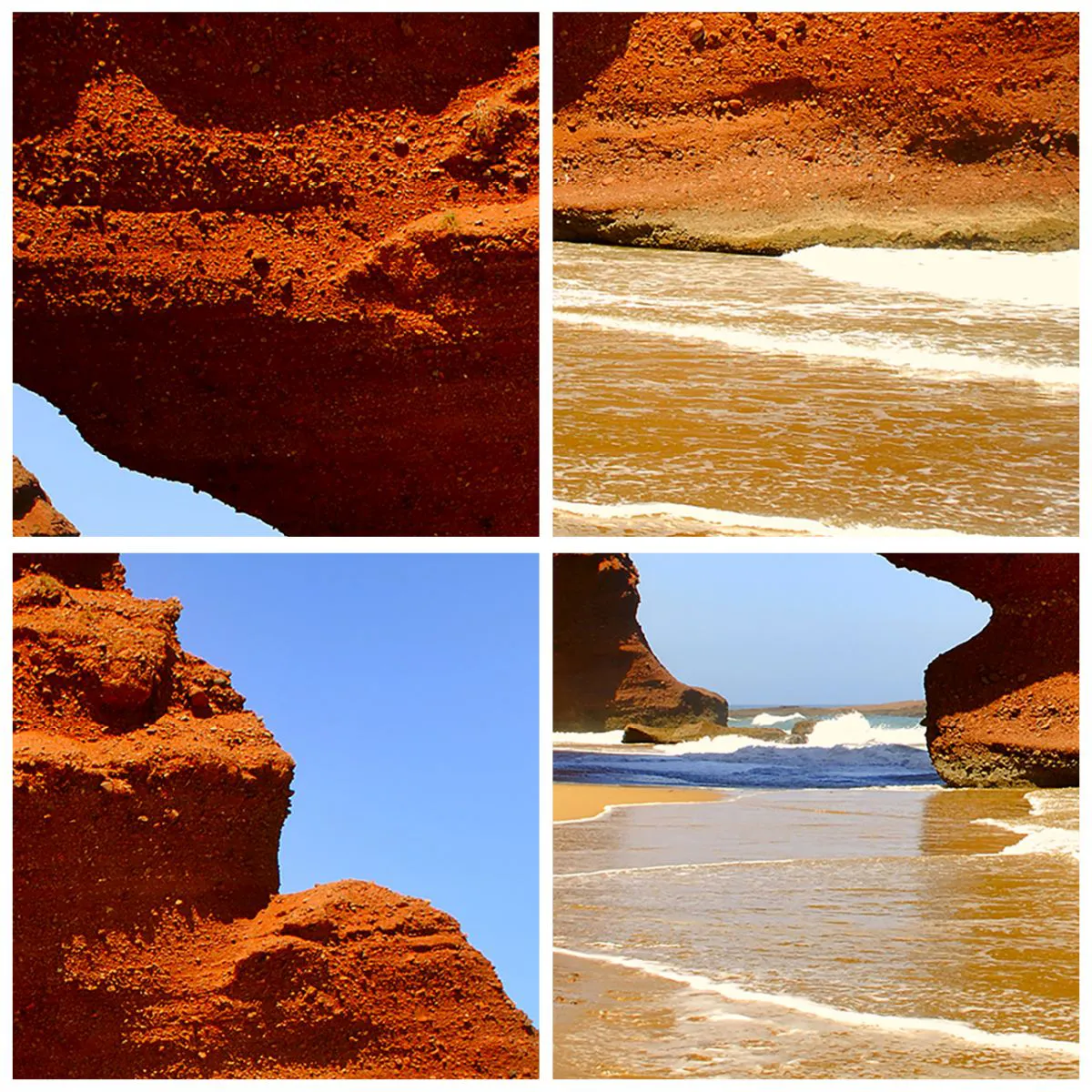 Vægur, Uret - En strand med røde, buede klipper og blå himmel - 30x30cm - Vand og vind i tusindvis af år - Moderne vægdekoration til stue, køkken og soveværelse ARTTOR