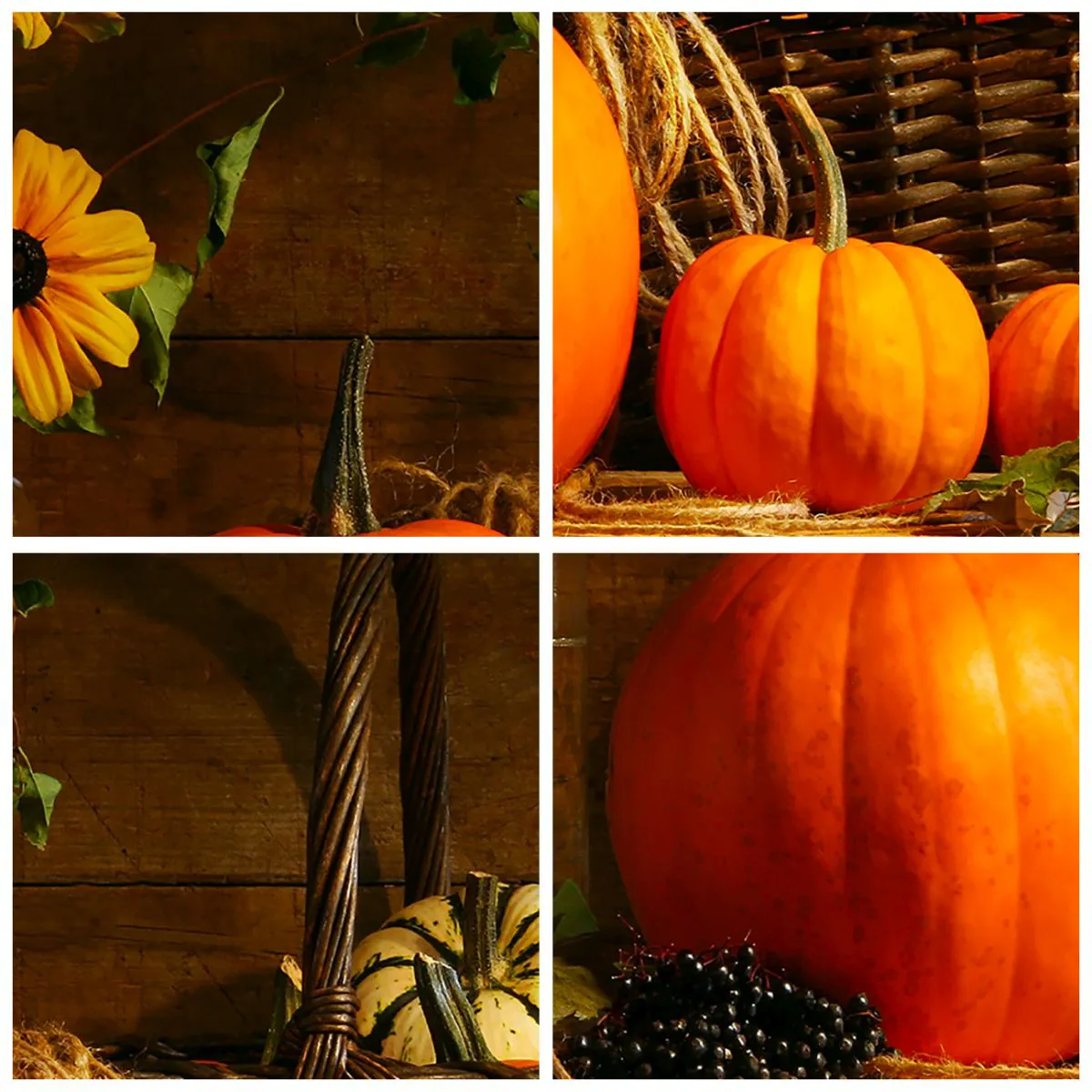 Väggklocka - Klocka på glas - Rustik komposition - höstens gåvor - 30x30 cm