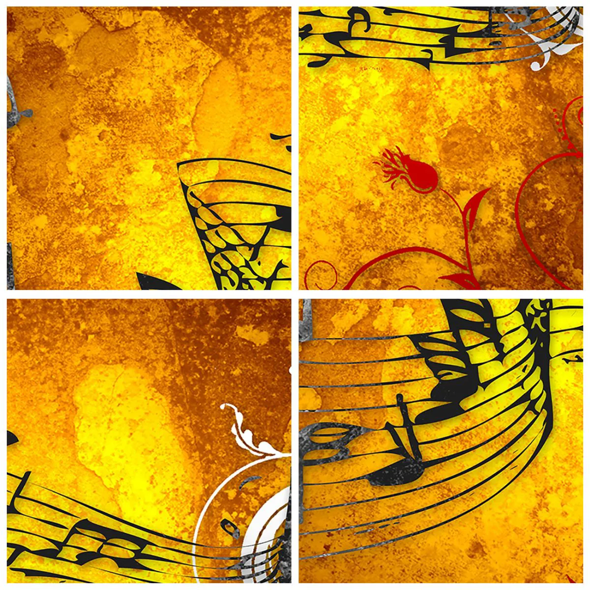 Wanduhr - Glasuhr - Abstrakte Musiknoten auf einem bunten Hintergrund mit Ornamenten - 30x30cm - Lass die Musik fließen - Moderne Wanddekoration für Wohnzimmer und Schlafzimmer ARTTOR