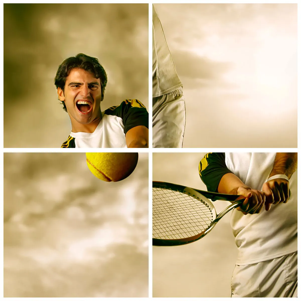 Wanduhr - Glasuhr - Tennisspieler in Aktion während eines Spiels vor dem Hintergrund einer urbanen Landschaft - 30x30cm - Energie und Freude - Moderne Wanddekoration für Wohnzimmer und Schlafzimmer ARTTOR