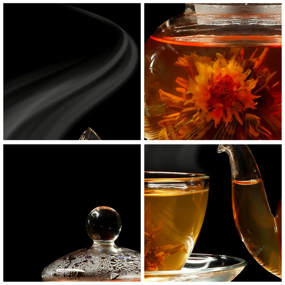 Vægur, Uret - En glaskande og en kop med damp i baggrunden - 30x30cm - Magien og kunsten at brygge te - Moderne vægdekoration til stue, køkken og soveværelse ARTTOR