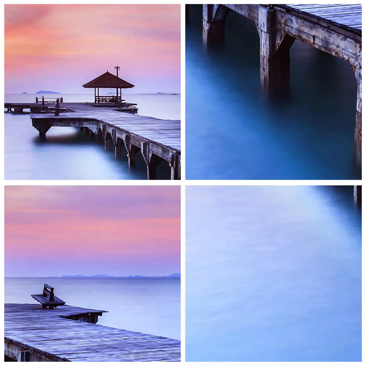 Reloj de pared - Reloj de vidrio - Muelle de madera que conduce al agua durante la puesta de sol. - 30x30cm - Un mar de calma hasta el horizonte - Decoración de pared moderna para salón y dormitorio ARTTOR