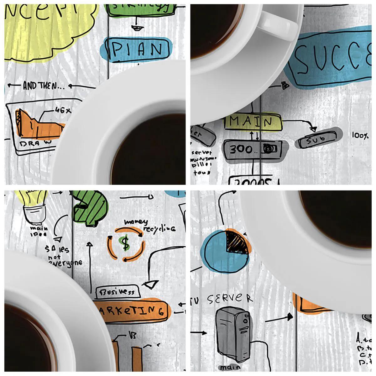Wanduhr - Glasuhr - Eine Tasse Kaffee vor dem Hintergrund eines Businessplans und Diagrammen - 30x30cm - Zeit für eine Pause - Moderne Wanddekoration für Wohnzimmer, Küche und Schlafzimmer ARTTOR