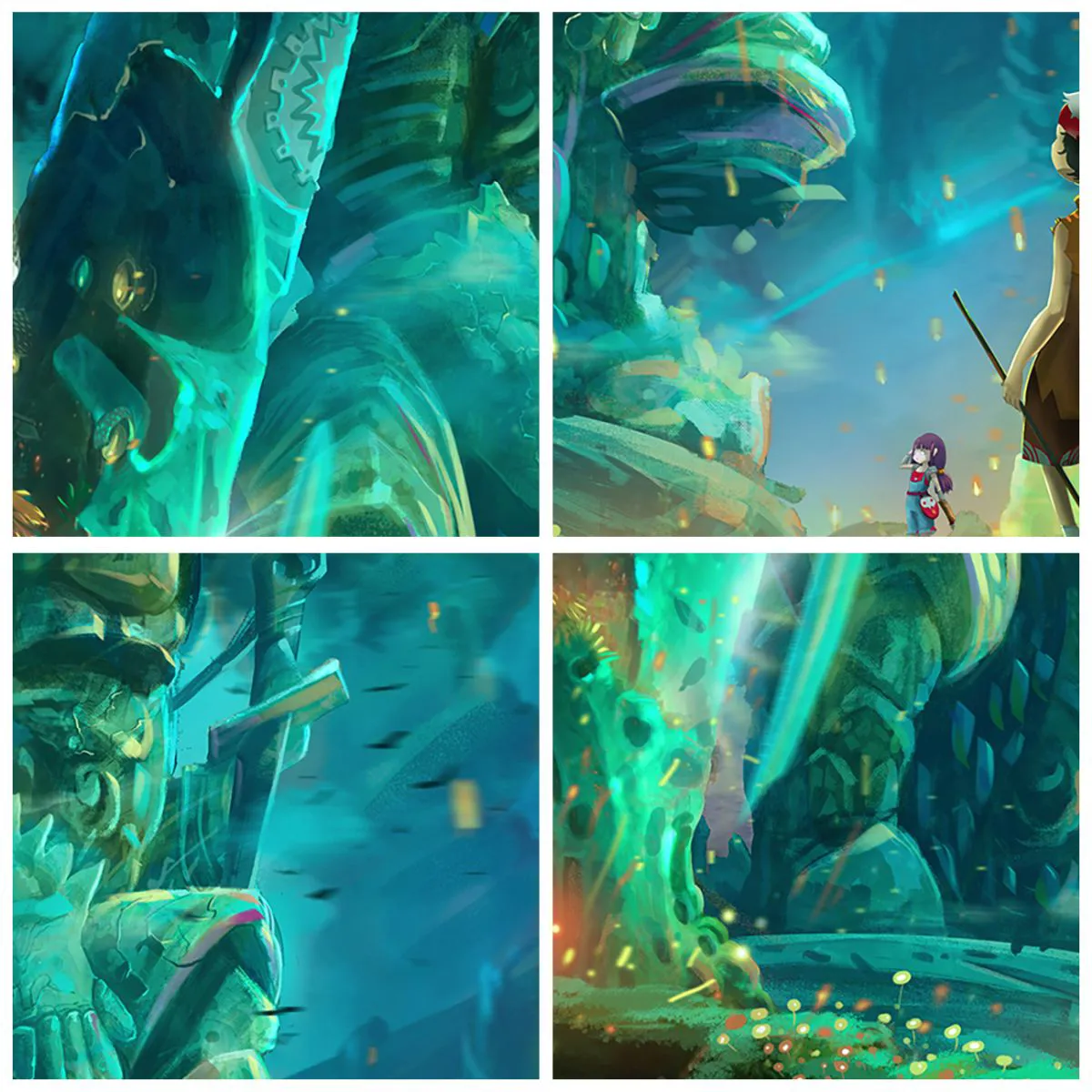 Relógio de parede - Relógio em vidro - Uma paisagem fantástica com figuras e totens - 30x30cm - Do Grande Livro de Contos de Fadas - Decoração de parede moderna para a sala de estar, cozinha e quarto ARTTOR