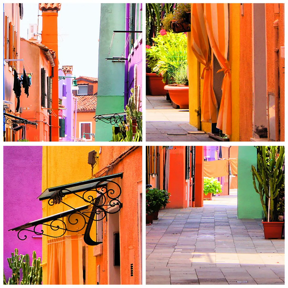 Wanduhr - Glasuhr - Ein Zifferblatt mit dem Motiv einer bunten Straße voller regenbogenfarbener Gebäude - 30x30cm - Regenbogengasse - Moderne Wanddekoration für Wohnzimmer, Küche und Schlafzimmer ARTTOR