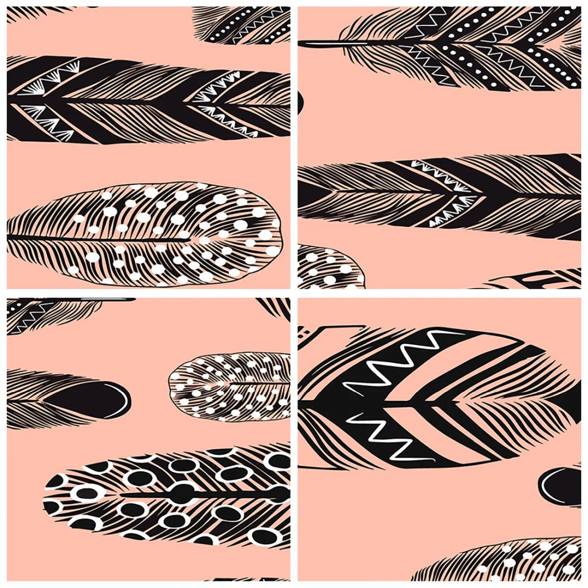 Nástenné hodiny - Dekoratívny motív čierneho peria na ružovom pozadí - 30x30cm - Indiánska kolekcia - Moderná nástenná dekorácia do obývacej izby, kuchyne a spálne ARTTOR