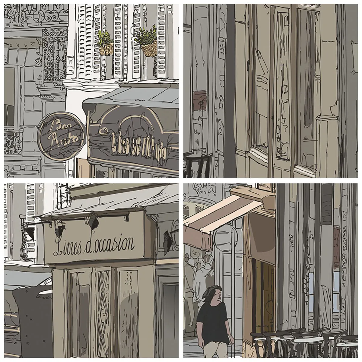 Reloj de pared - Reloj de vidrio - Ilustración de una calle de la ciudad con cafés y tiendas. - 30x30cm - Alegrías urbanas - Decoración de pared moderna para salón y dormitorio ARTTOR