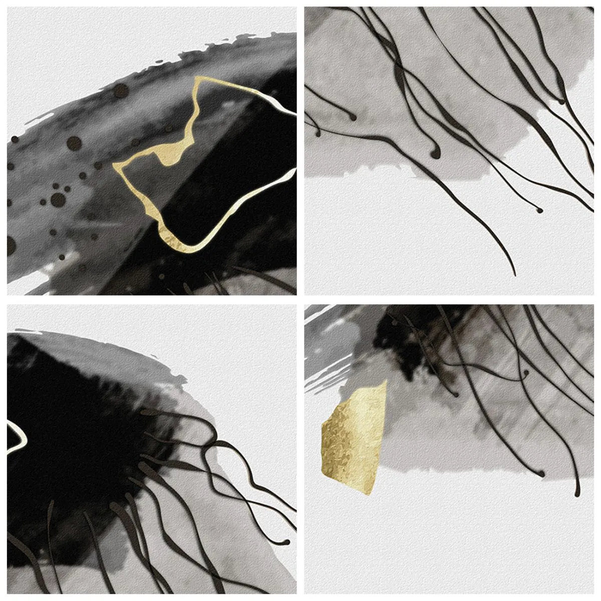 Wanduhr - Glasuhr - Eine abstrakte Komposition mit Akzenten in Schwarz und Gold. - 30x30cm - In Schwarz und Gold - Moderne Wanddekoration für Wohnzimmer und Schlafzimmer ARTTOR