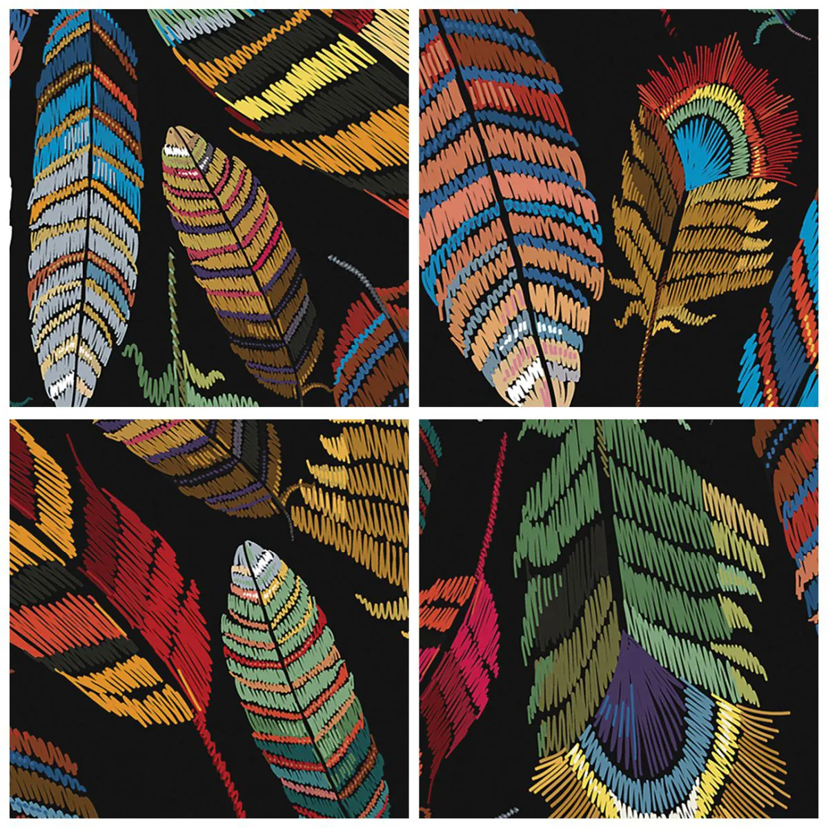 Nástenné hodiny - Farebné perie na čiernom pozadí v etnickom štýle - 30x30cm - Vtáčí karneval - Moderná nástenná dekorácia do obývacej izby, kuchyne a spálne ARTTOR