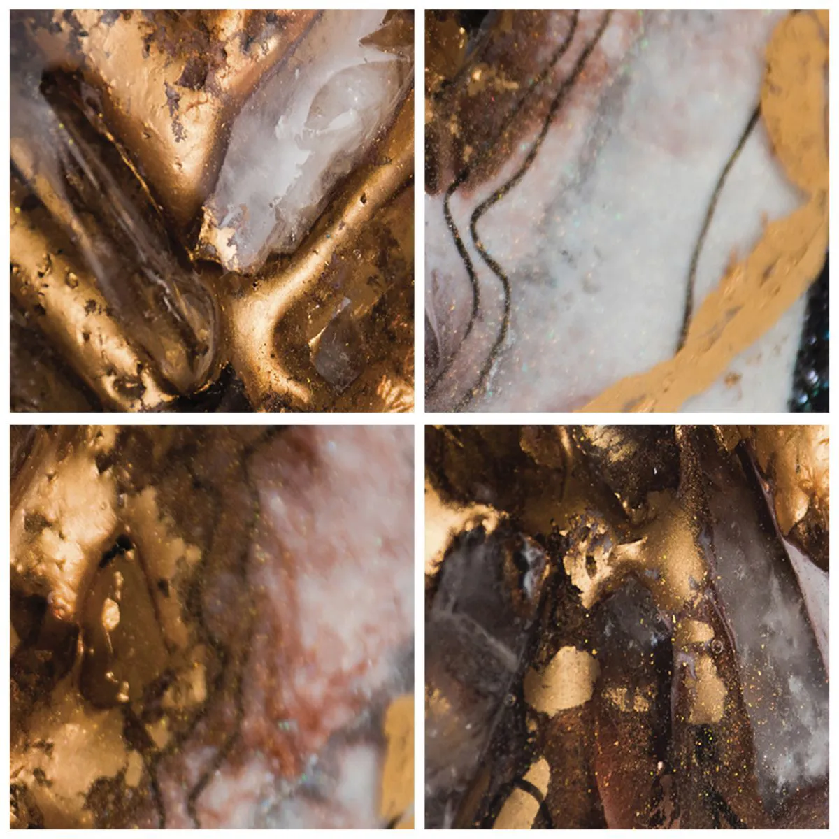 Relógio de parede - Relógio em vidro - Composição abstrata com texturas de ouro e minerais - 30x30cm - O elemento terra - Decoração de parede moderna para a sala de estar, cozinha e quarto ARTTOR