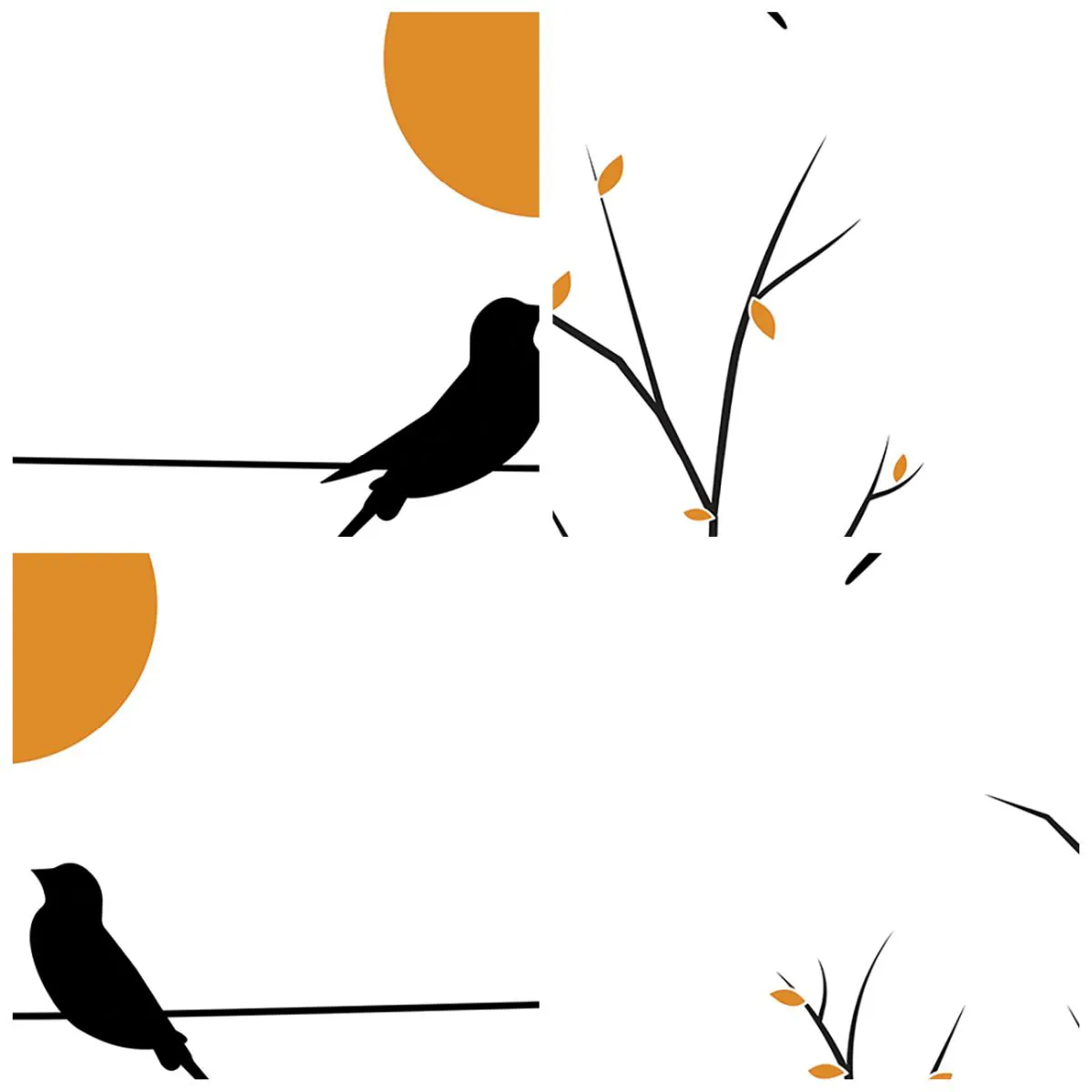 Horloge murale - Pendule murale - Oiseaux sur une ligne avec un soleil jaune - 30x30cm - Soirée pour rossignols - Décoration murale moderne pour le salon et la chambre ARTTOR