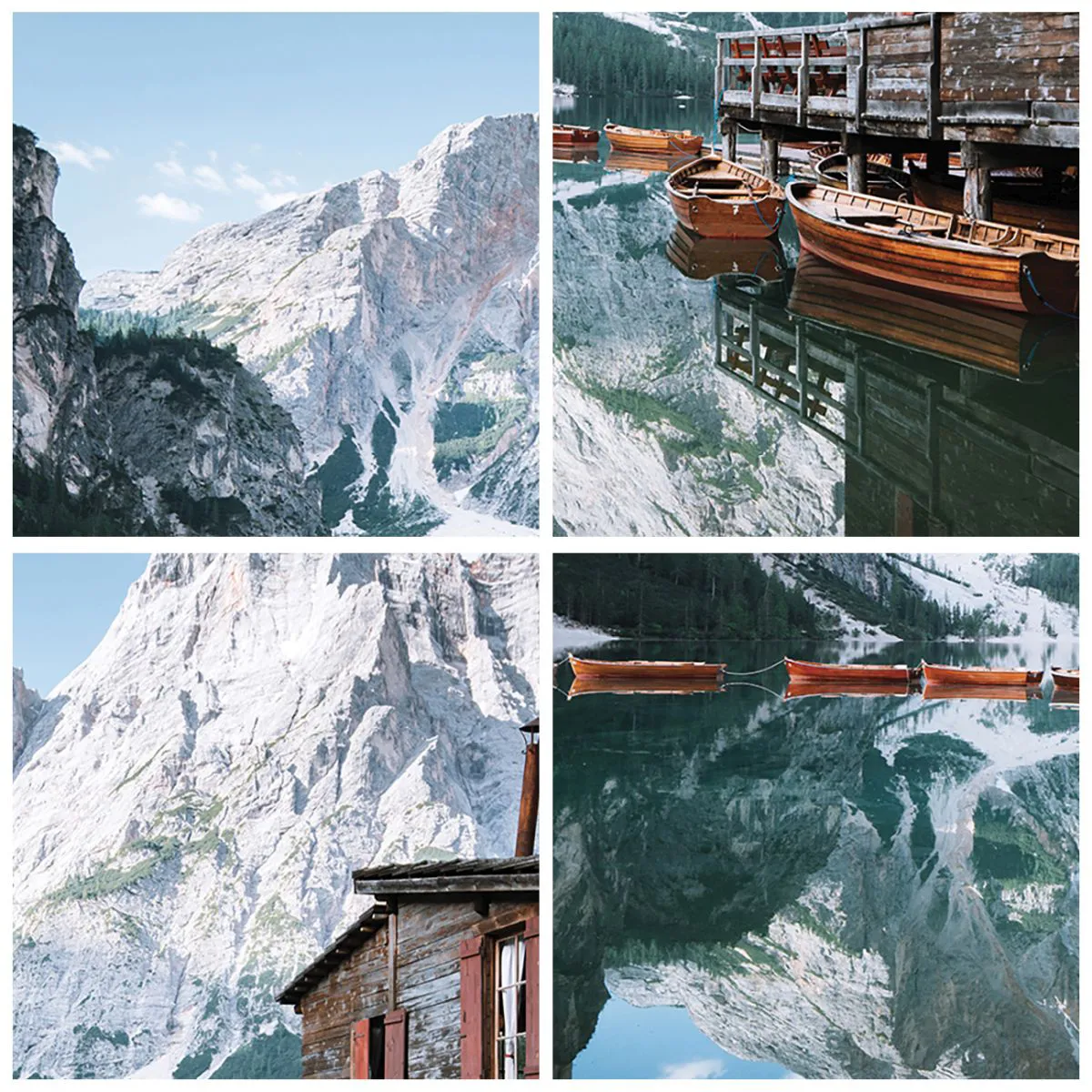 Relógio de parede - Relógio em vidro - Um lago de montanha com barcos de madeira e uma cabana na margem - 30x30cm - Manhã cristalina nas montanhas - Decoração de parede moderna para a sala de estar, cozinha e quarto ARTTOR