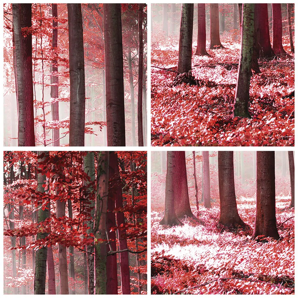 Nástěnné hodiny - Malebný les v červených odstínech v ranním světle - 30x30cm - Červená je stejně krásná - Moderní nástěnná dekorace do obývacího pokoje, kuchyně a ložnice ARTTOR