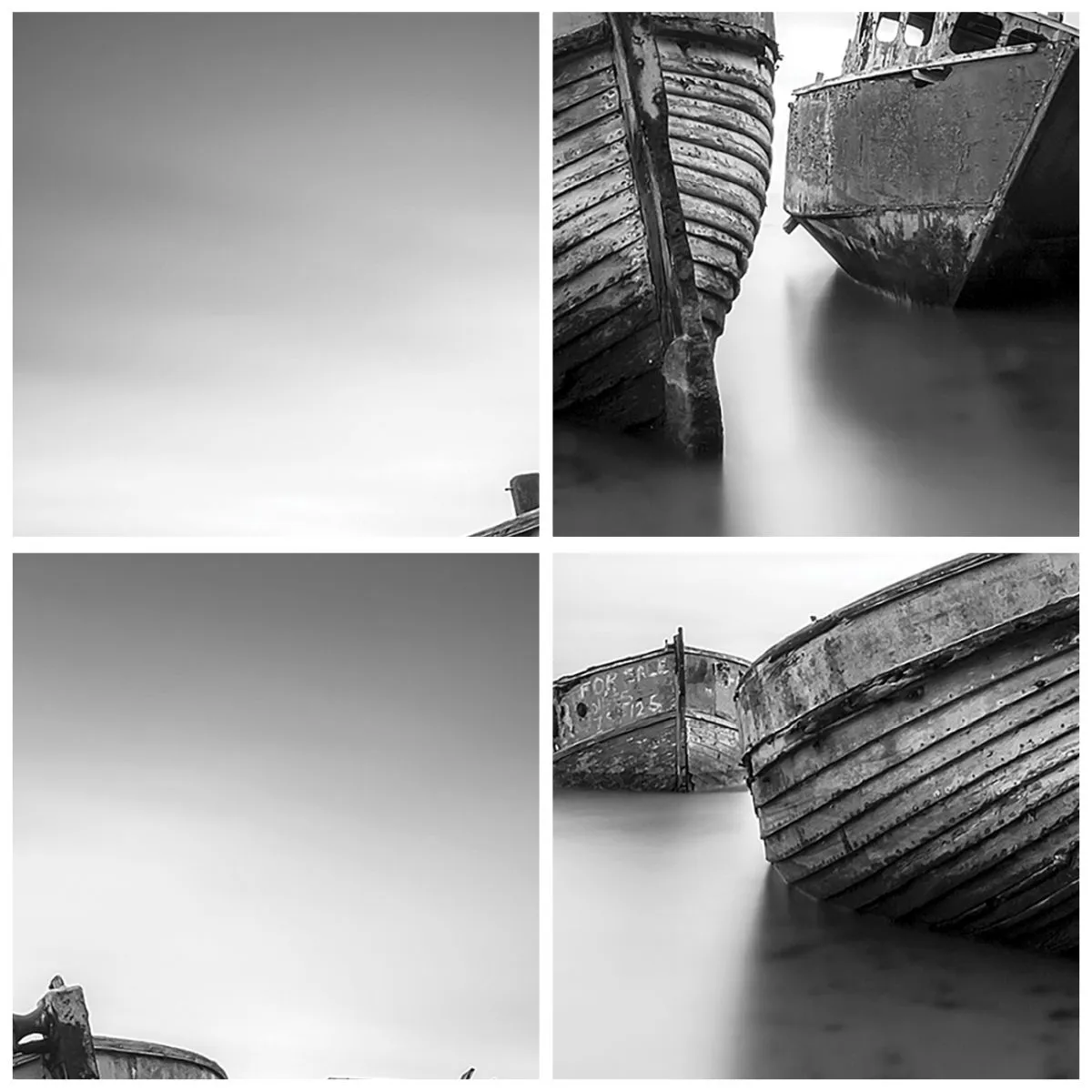 Wall clock - Clock on glass - Old fishing boats stranded on the shore in black and white - 30x30cm - Now Only a Memory - Modern wall decoration for the living room, kitchen, and bedroom ARTTOR