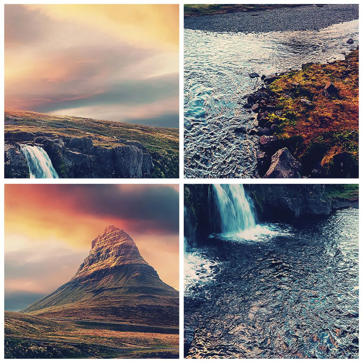 Nástenné hodiny - Horská krajina s vodopádom pri západe slnka - 30x30cm - V majestáte prírody - Moderná nástenná dekorácia do obývacej izby, kuchyne a spálne ARTTOR