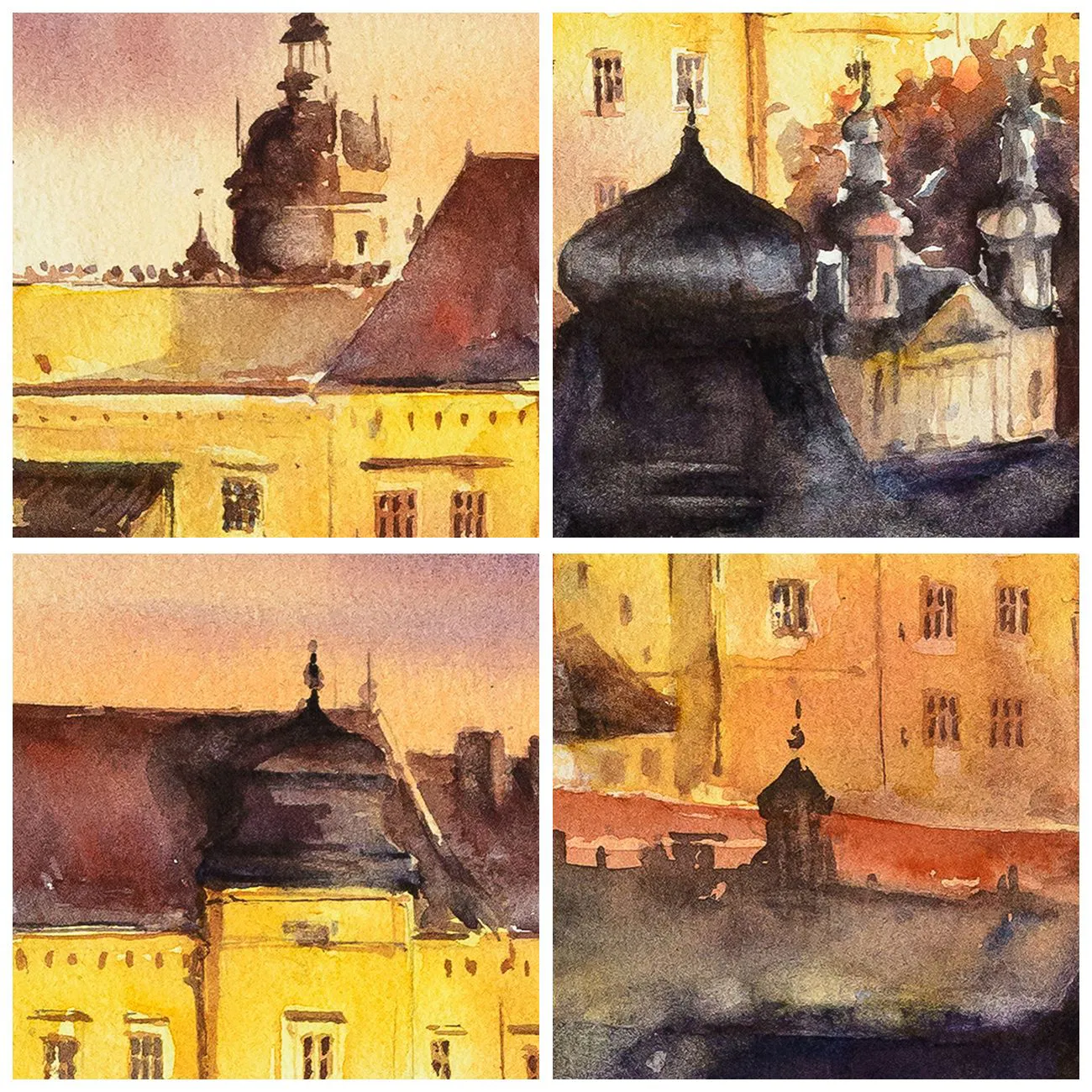 Reloj de pared - Reloj de vidrio - Una pintoresca pintura de acuarela de un castillo al atardecer. - 30x30cm - Una historia y un cuento - Decoración de pared moderna para salón y dormitorio ARTTOR