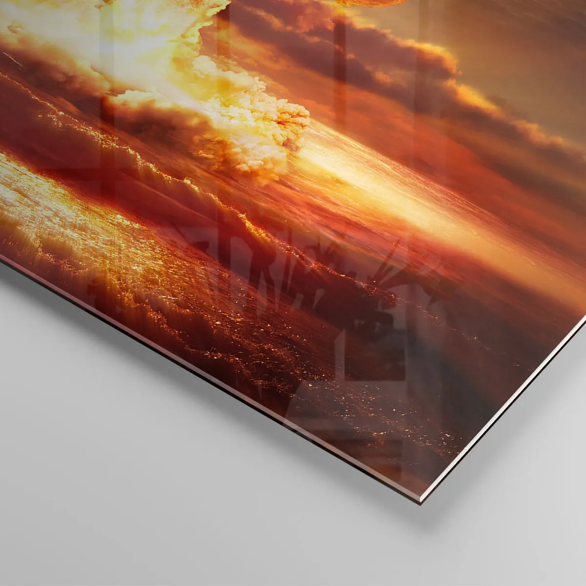 Glastavla - Bild på glas - En svampmolnsexplosion i solnedgångens intensiva färger - 70x50cm - Och så blir det slut - Modern väggdekoration för vardagsrum och sovrum ARTTOR