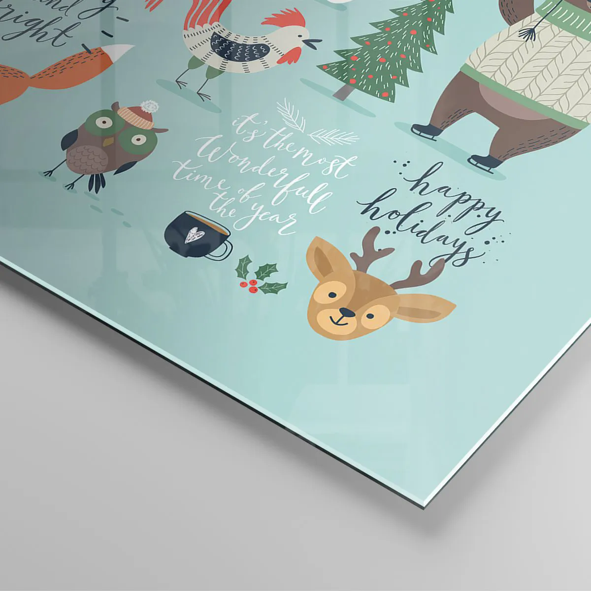 Glass picture - Christmas animal illustrations on a pastel background - 70x50cm - Let Christmas Last Forever! - Modern wall decoration for the living room and bedroom ARTTOR