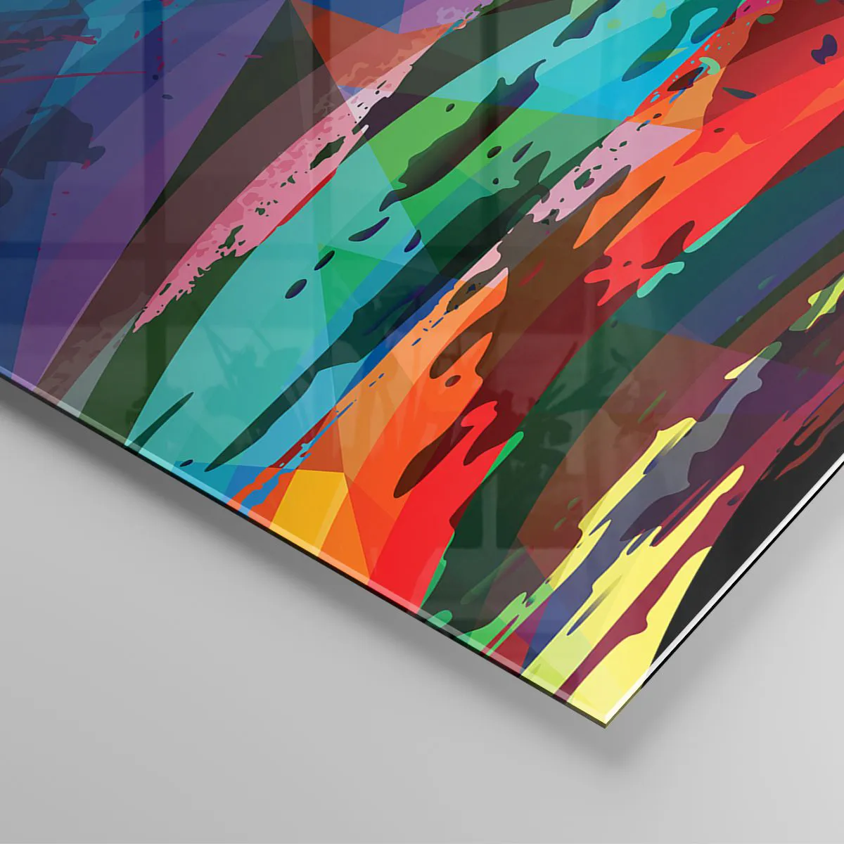 Glastavla - Bild på glas - Färgglad abstraktion med dynamiska former - 70x50cm - Färgglad yrsel - Modern väggdekoration för vardagsrum och sovrum ARTTOR