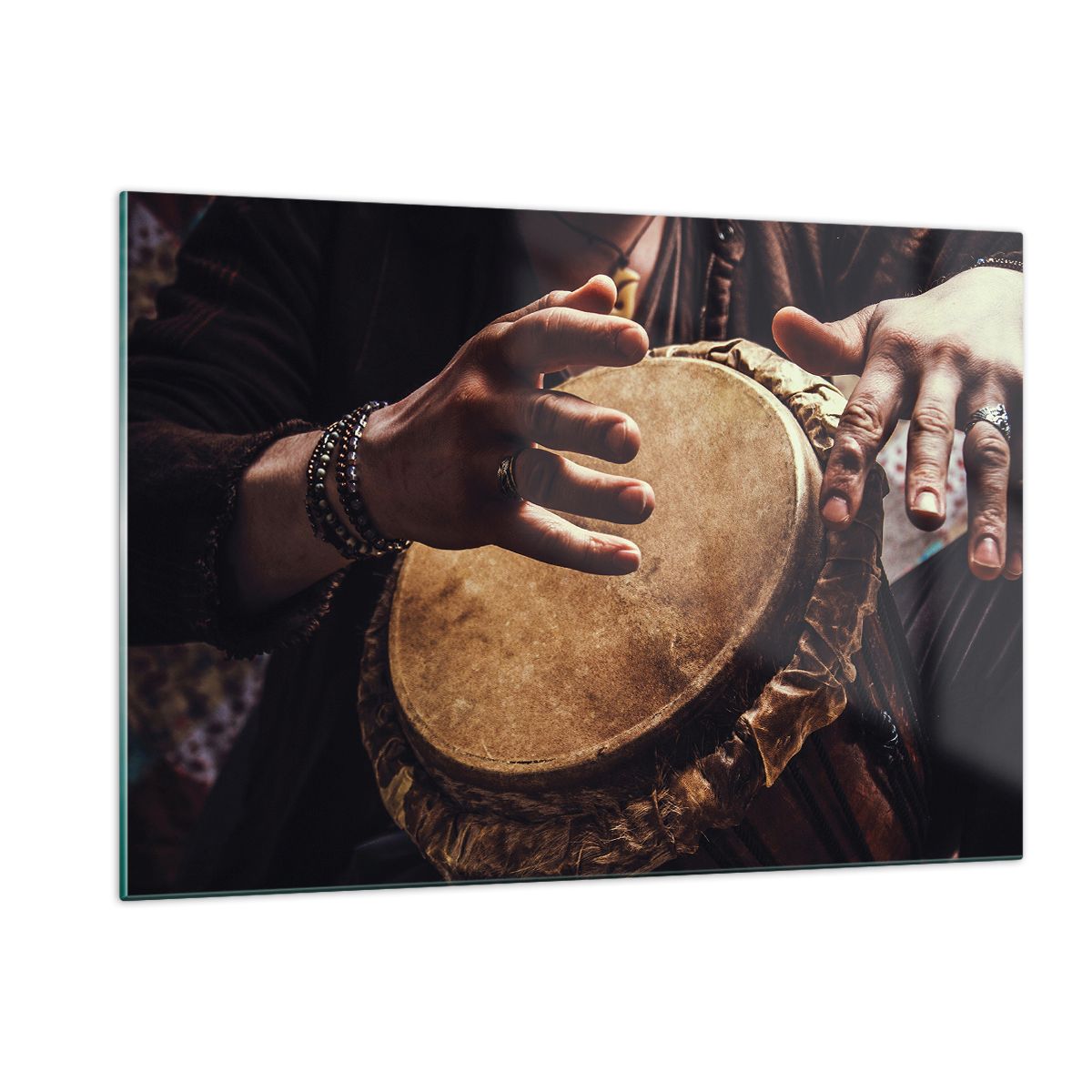 QUADRO SU VETRO 120x80 Suonare Il Tamburo Africa Musica Quadri Moderni
