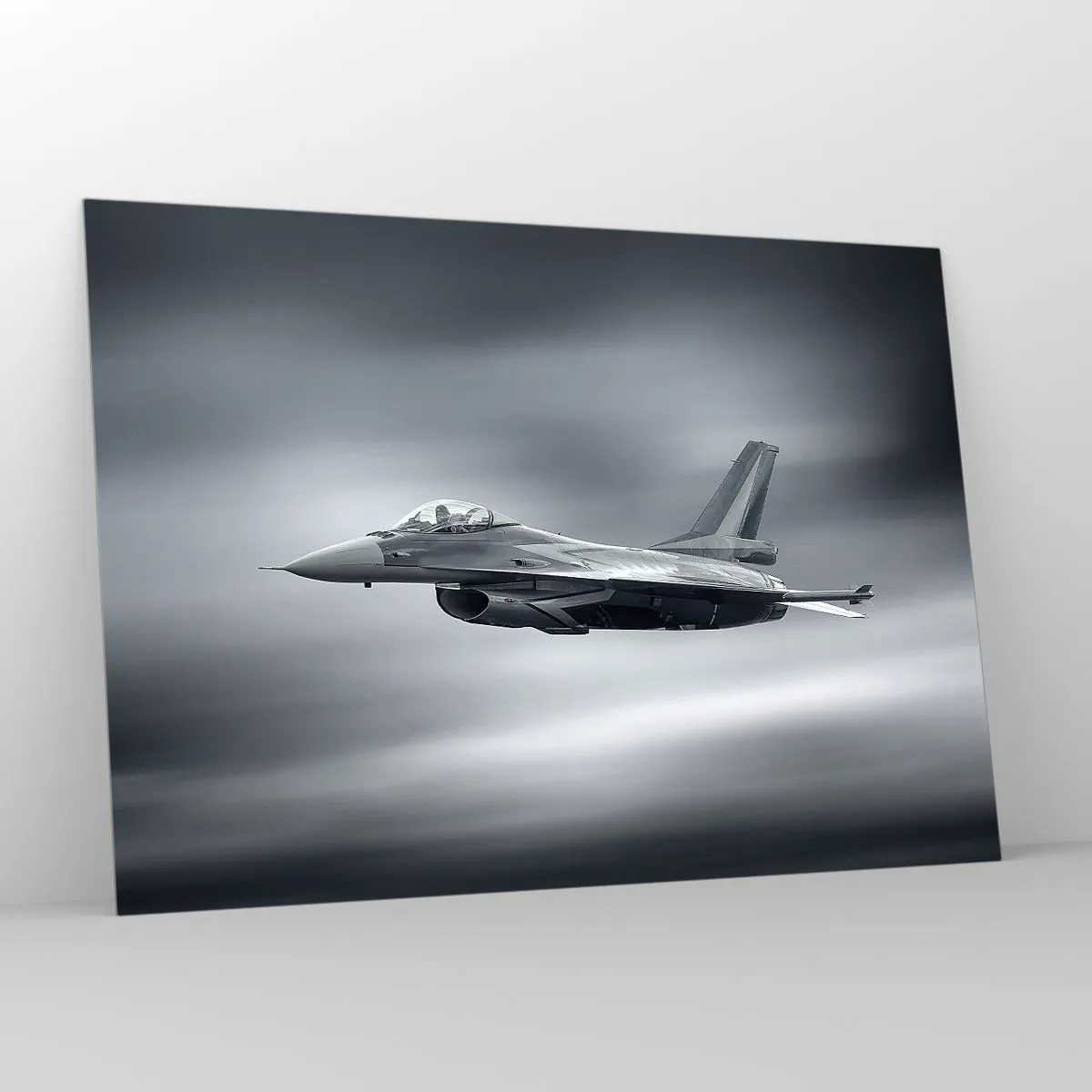 Impression sur verre - Image sur verre - Un avion de chasse en vol contre un ciel nuageux - 100x70cm - Acceptez-vous le défi? - Décoration murale moderne pour le salon et la chambre ARTTOR