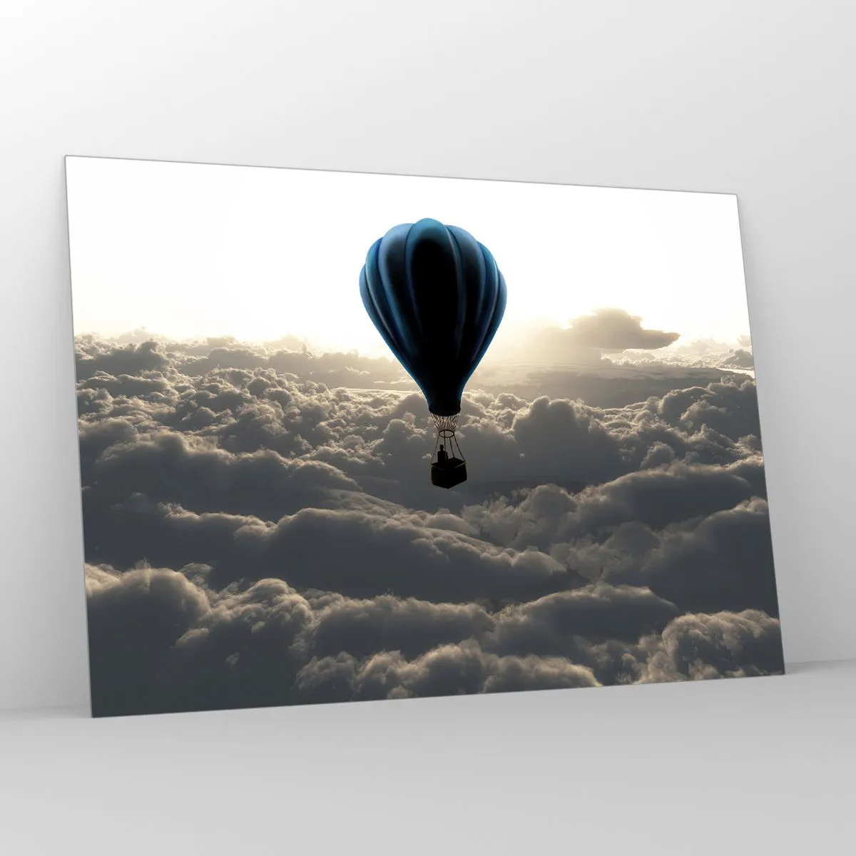 Quadro su vetro - Un pallone che fluttua sopra le nuvole all'alba - 100x70cm - Viaggiatore sopra le nuvole - Decorazione murale moderna per soggiorno e camera da letto ARTTOR