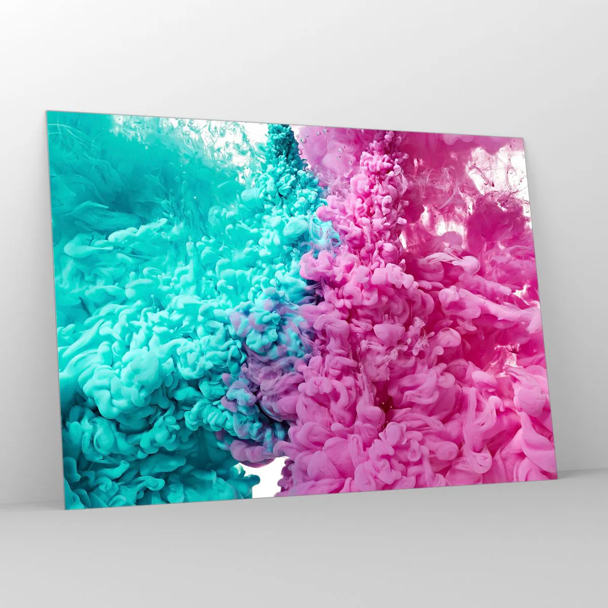 Glasbild - Bild auf glas - Bunte Tintenwolken in Pink und Türkis - 100x70cm - Letzte Begegnung - Moderne Wanddekoration für Wohnzimmer und Schlafzimmer ARTTOR