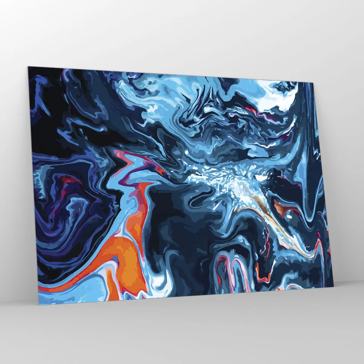 Glasbild - Bild auf glas - Ein abstraktes Muster in Blautönen mit Akzenten in Rot und Weiß. - 100x70cm - Reise ins Zentrum des Himmels - Moderne Wanddekoration für Wohnzimmer und Schlafzimmer ARTTOR