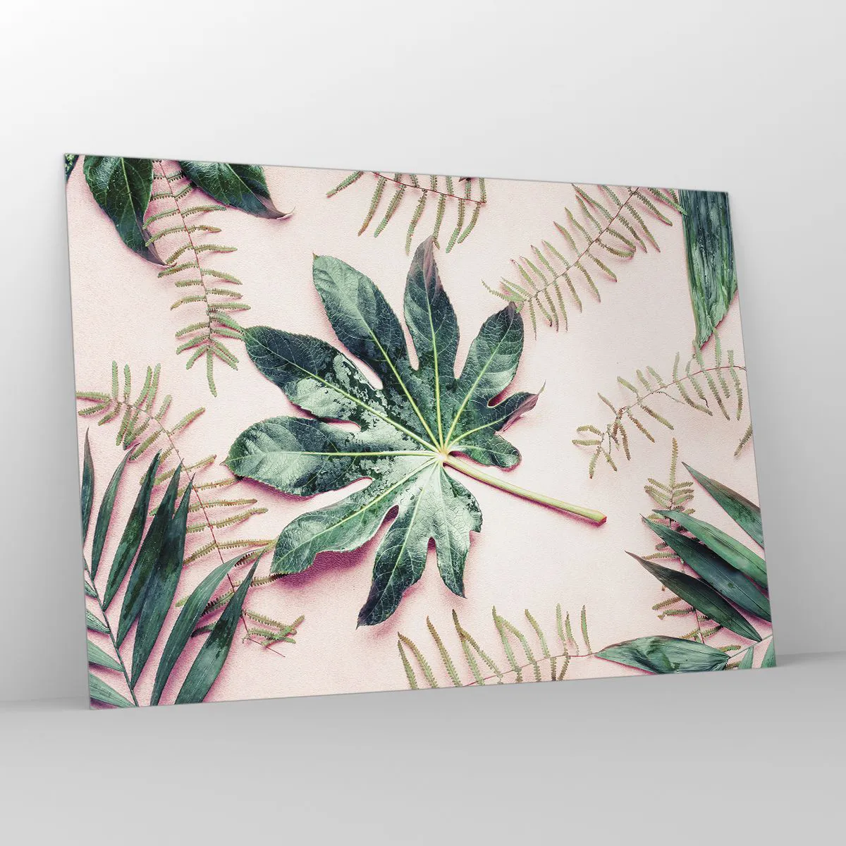 Üveg kép - A zöld tanulmánya a rózsaszín háttérben - 100x70 cm