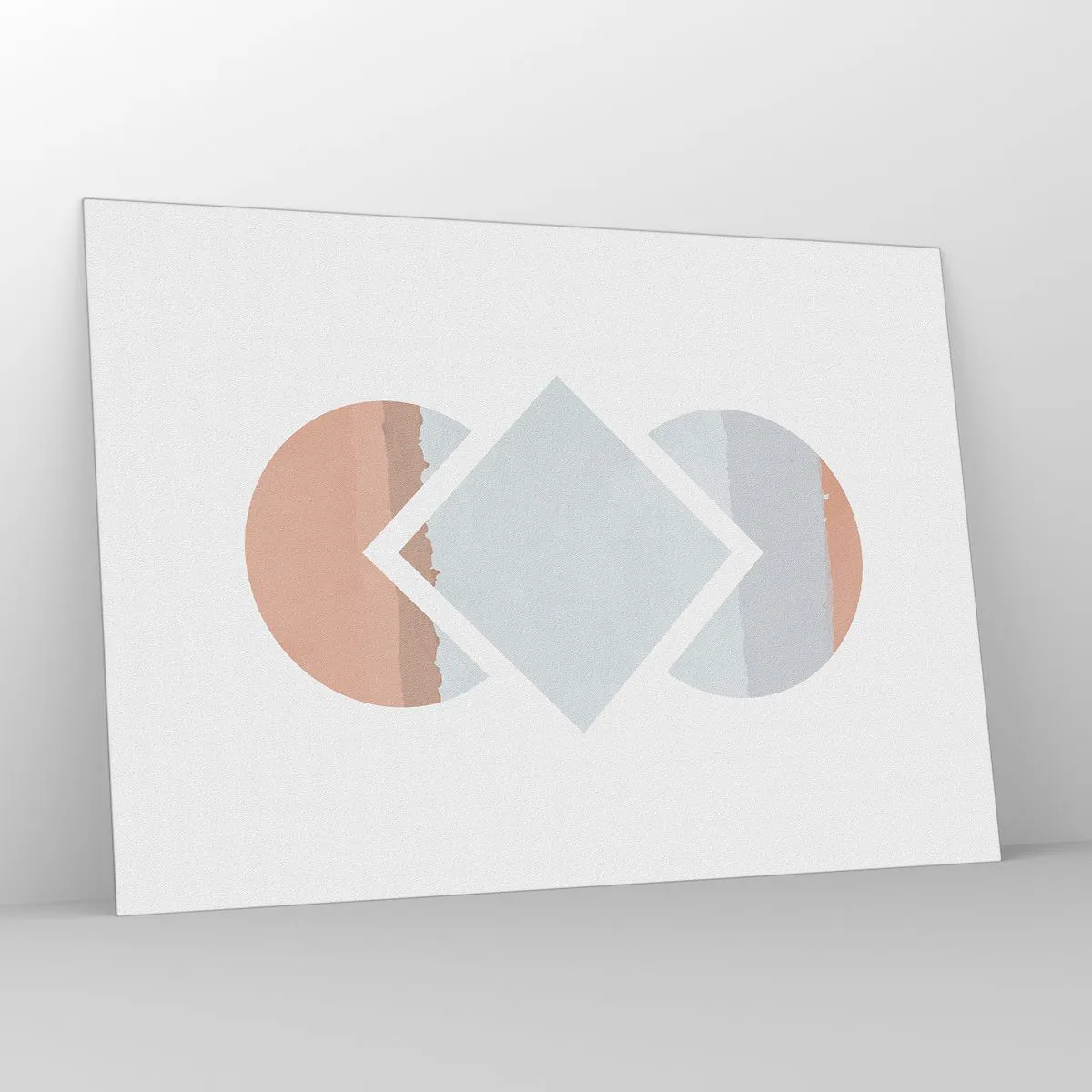 Cuadro sobre vidrio - Impresiones sobre Vidrio - Un rombo pastel en el centro entre los semicírculos sobre un fondo blanco. - 100x70cm - Arte geométrico - Decoración de pared moderna para salón y dormitorio ARTTOR