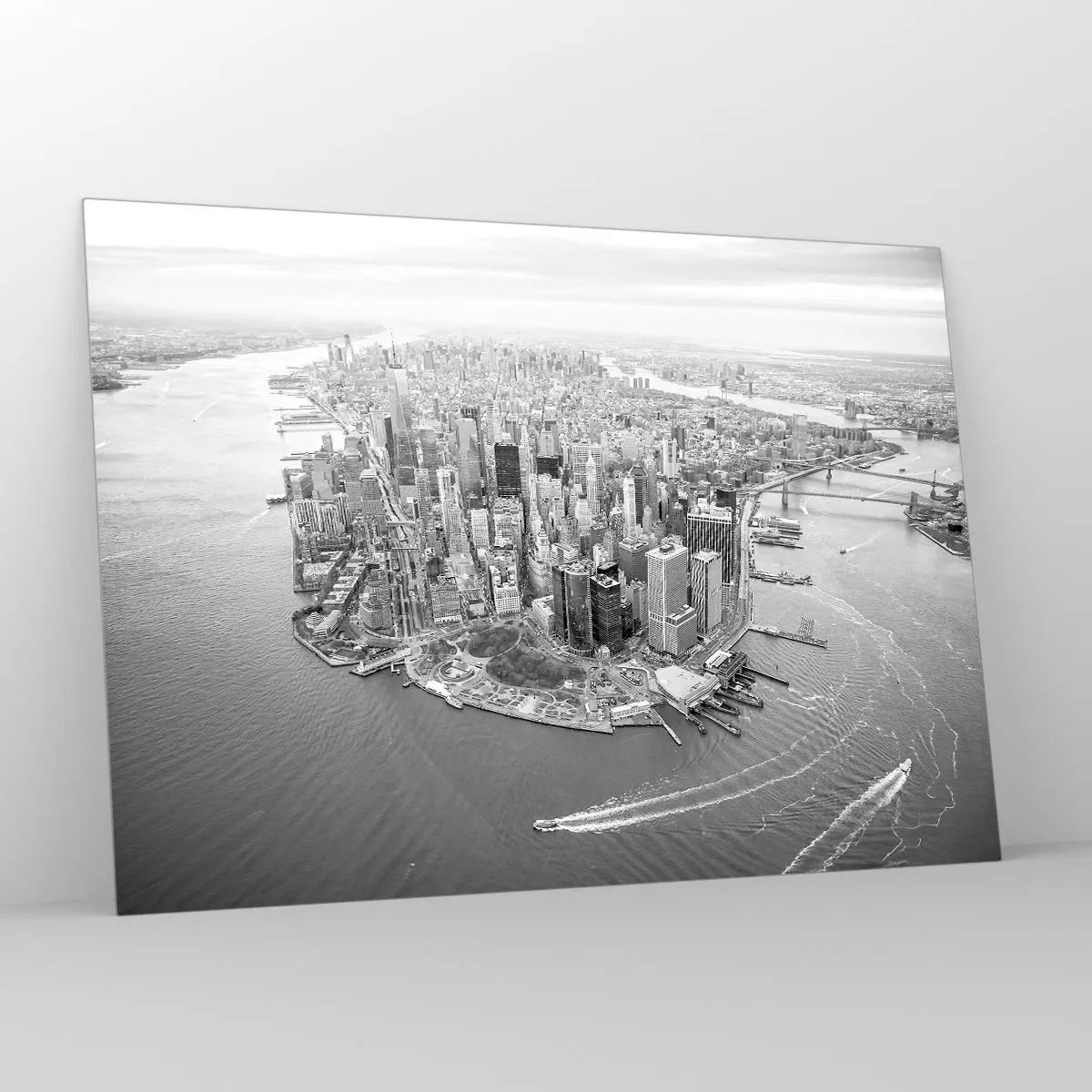 Quadro su vetro - Una vista a volo d'uccello della città in bianco e nero - 100x70cm - Come non amarla? - Decorazione murale moderna per soggiorno e camera da letto ARTTOR