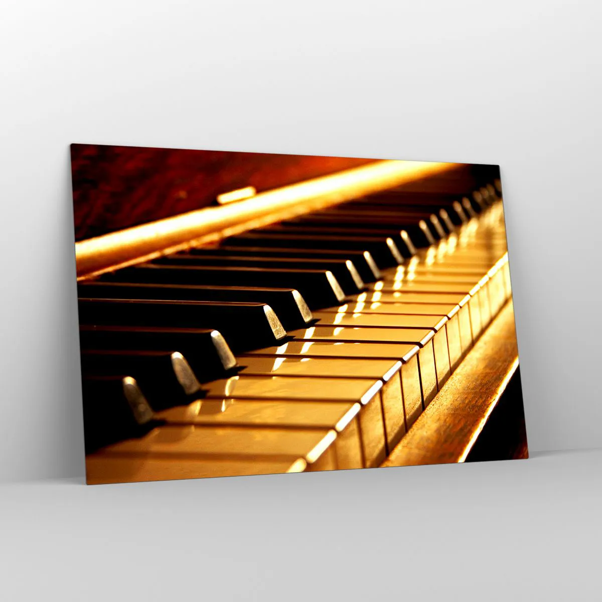 Glasbild - Bild auf glas - Nahaufnahme der Klaviertasten in warmem Licht - 120x80cm - Endlose Möglichkeiten - Moderne Wanddekoration für Wohnzimmer und Schlafzimmer ARTTOR