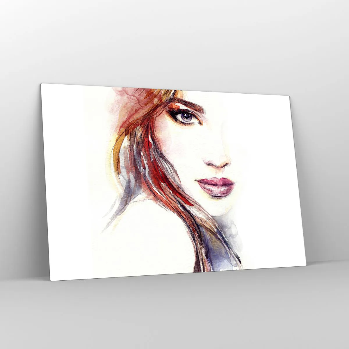 Obraz na szkle - Ilustracja przedstawiająca akwarelowy portret kobiety - 120x80cm - Vademecum - idź za mną - Nowoczesna dekoracja ścienna do salonu, kuchni i sypialni ARTTOR